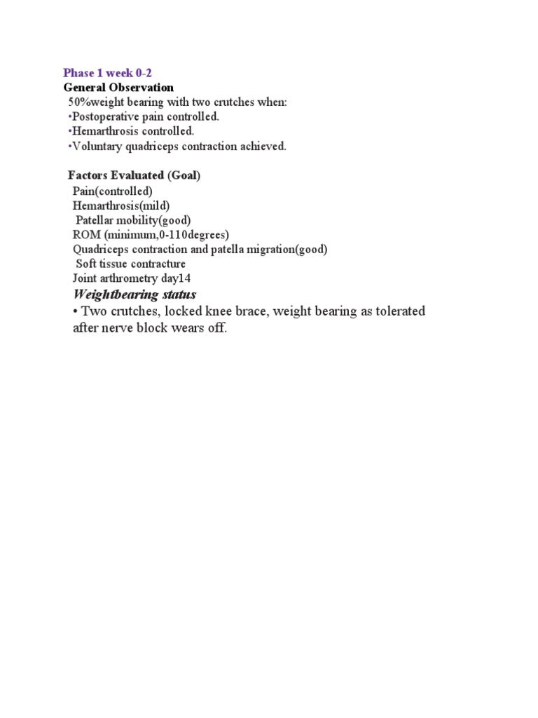 Weightbearing Status Two Crutches, Locked Knee Brace, Weight Bearing
