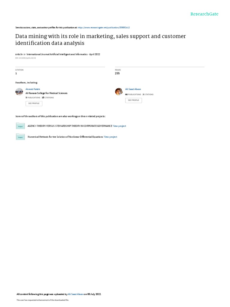 Data Mining With Its Role in Marketing, Sales Support and Customer ...