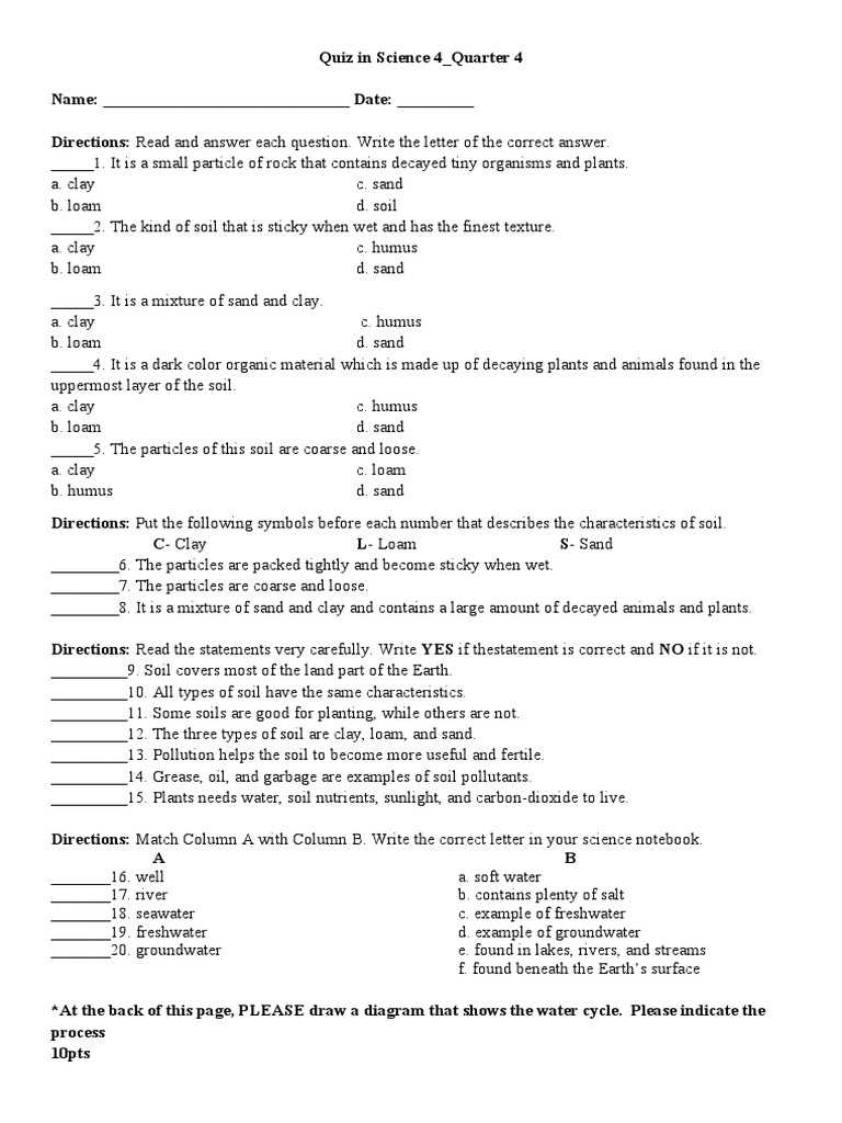 Quiz in Science 4 PDF Soil Loam