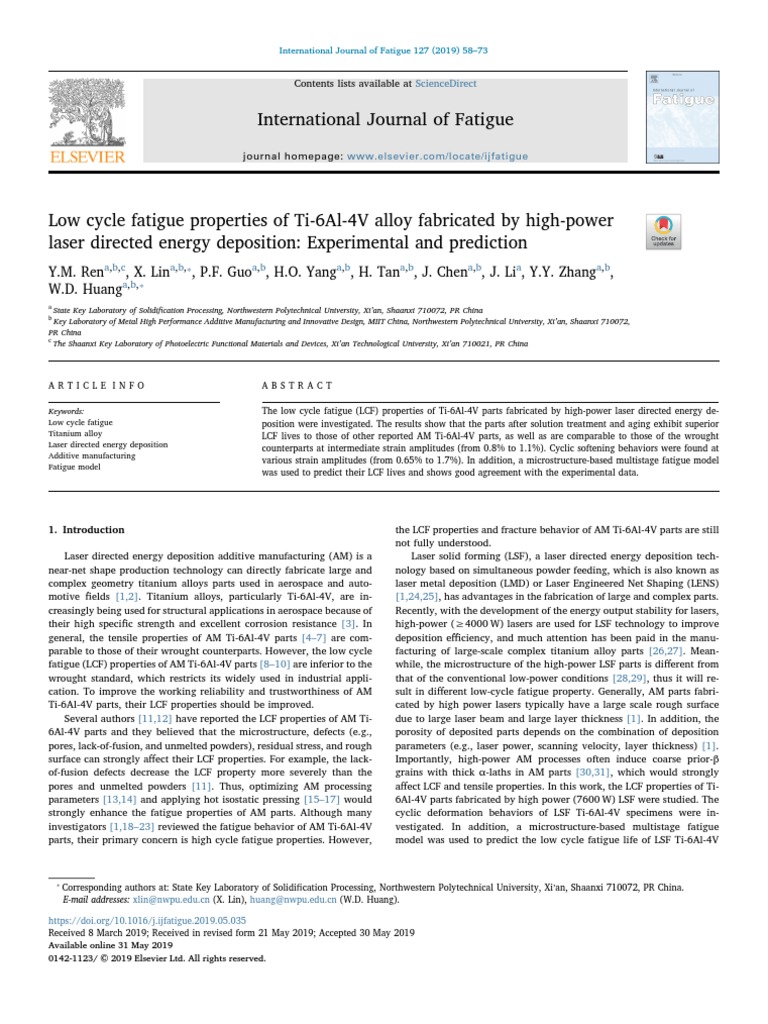Low Cycle Fatigue Properties of Ti6Al4V Alloy Fabricated by High