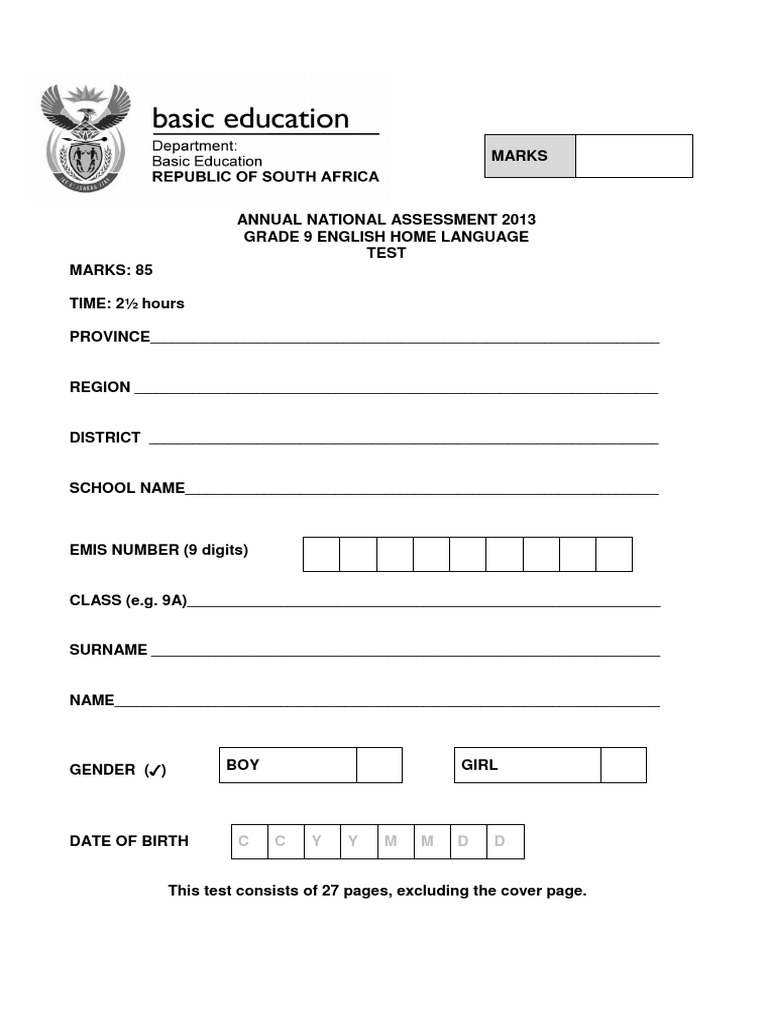 Grade 9 English HL Test | PDF | English Language | Part Of Speech