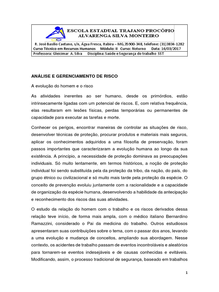 Análise e Gerenciamento de Riscos no Trabalho | PDF