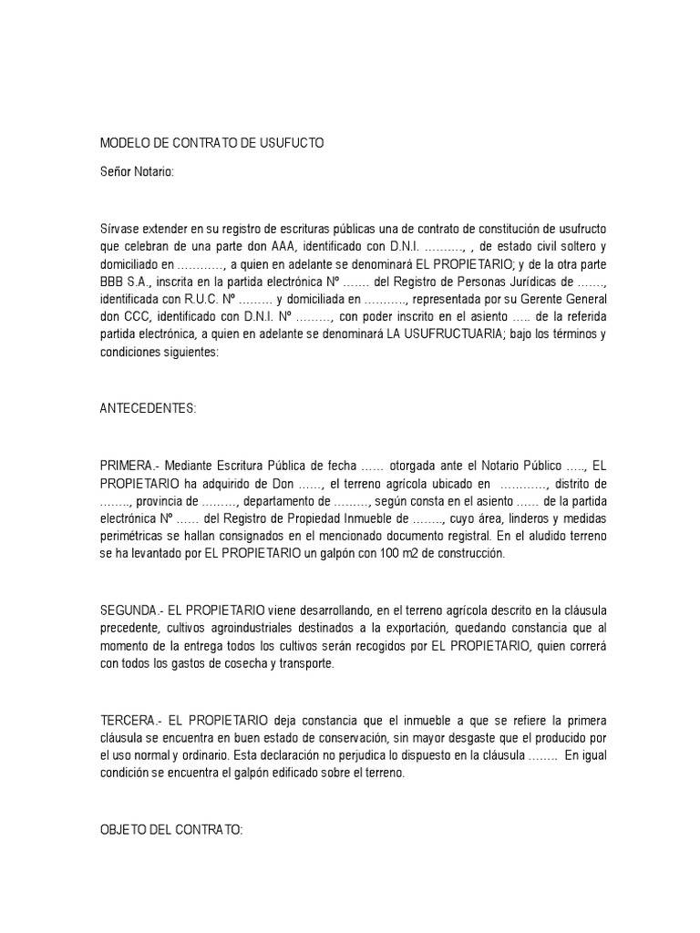 Constitución De Usufructo Gratuito: Requisitos – MPKO