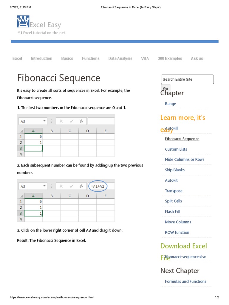 Fibonacci Sequence: Excel Easy | PDF