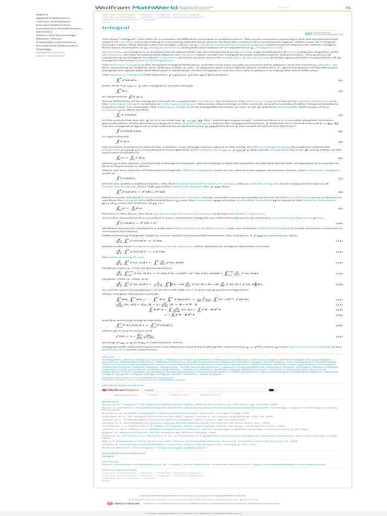 Integral - From Wolfram MathWorld | PDF