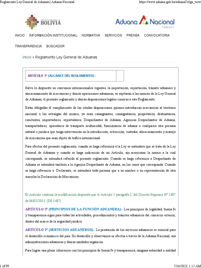 Reglamento Ley General de Aduanas 2024 | PDF | aduana | Regulación