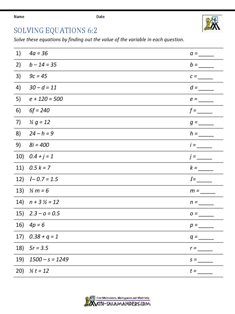 6th Grade Solving Equations 2 | PDF