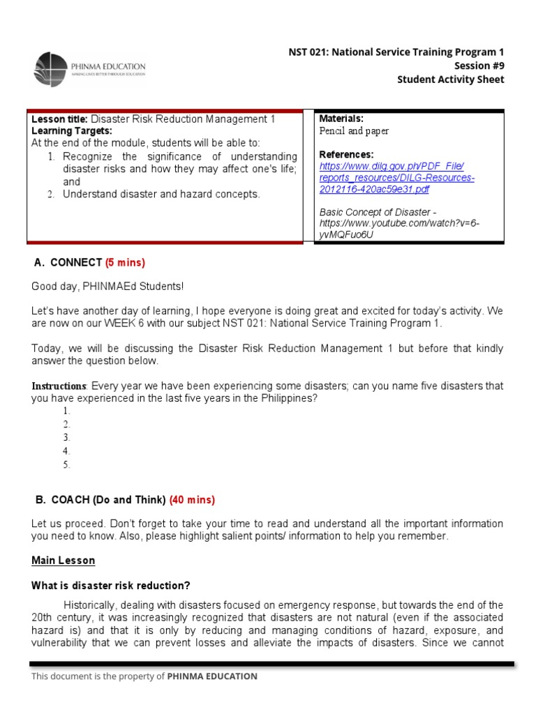 Disaster Risk Reduction Management 1 | PDF | Hazards | Natural Disasters