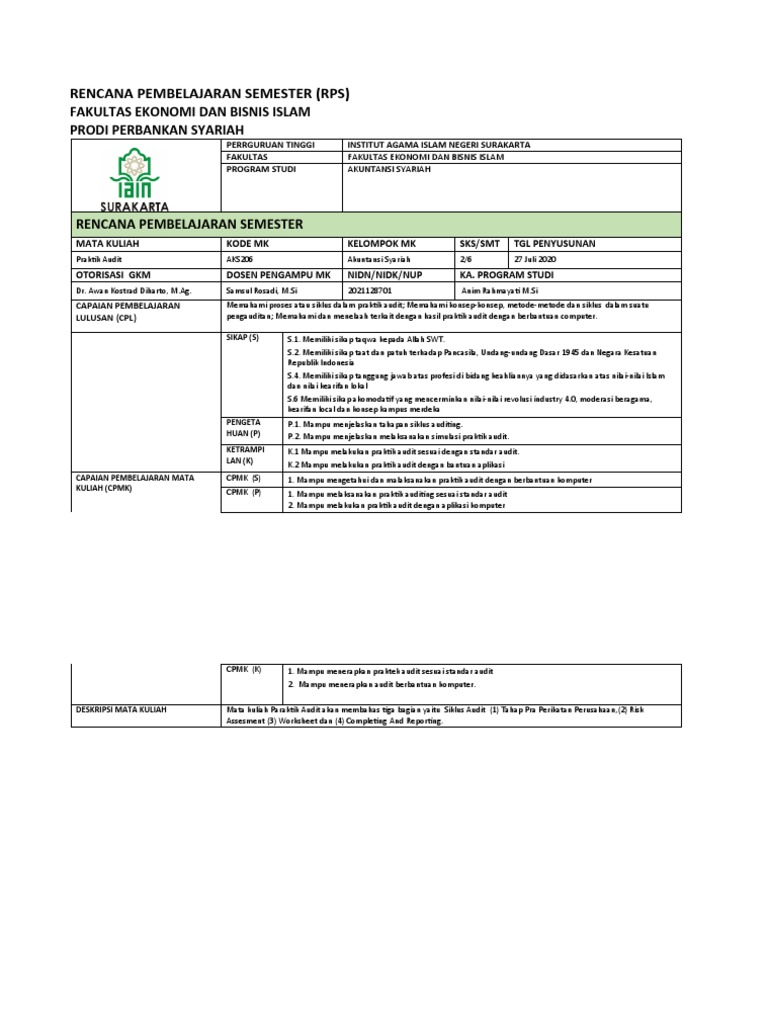 Draf RPS Praktik Audit | PDF