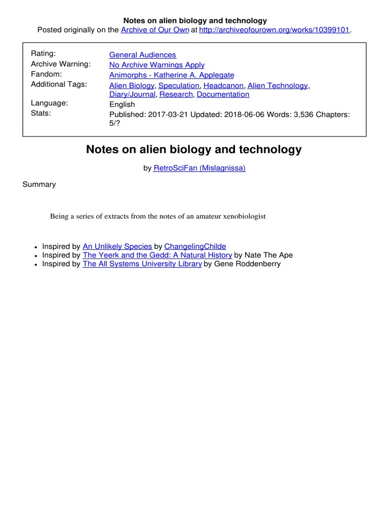 Notes On Alien Biology | PDF | Predation | Carbohydrates
