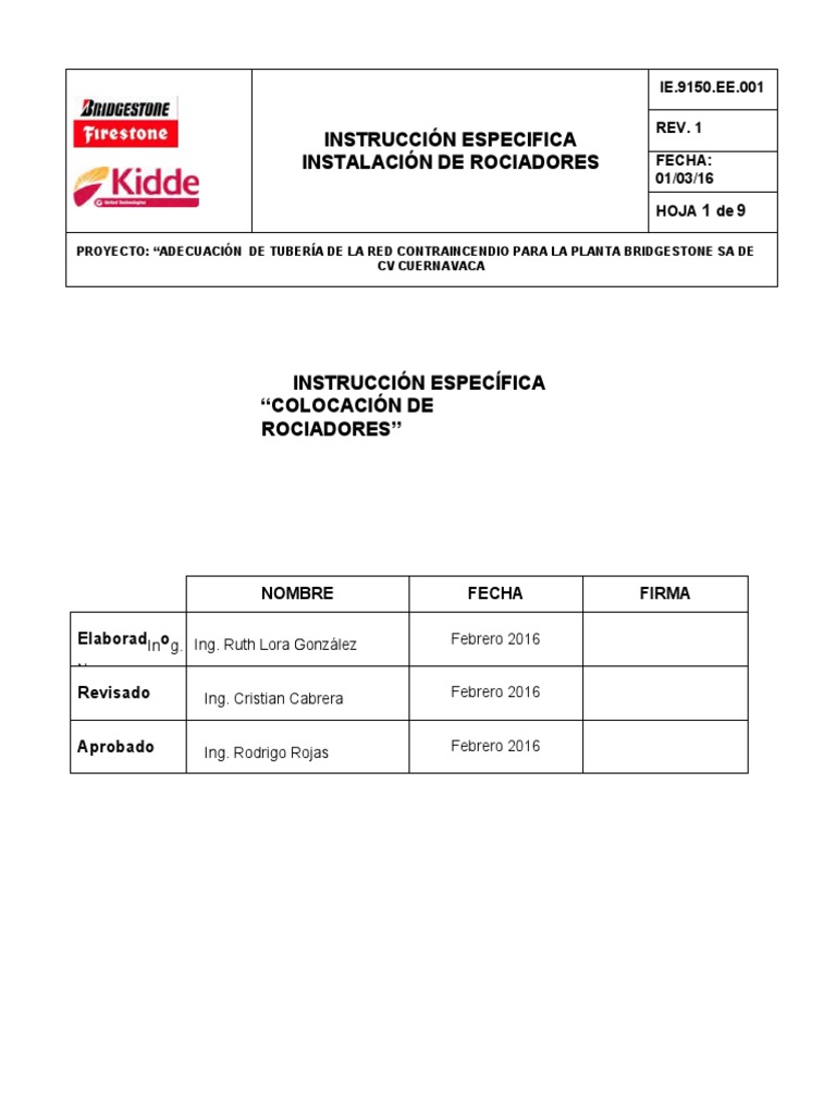 Instrucci n especificatuberia colocaci n de rociadoresdocx pdf