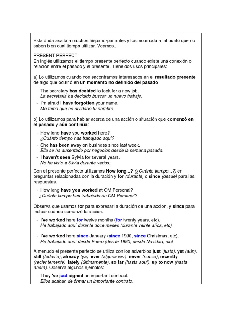 Presente Perfecto en Inglc3a9s1 | PDF | Verbo | Semántica