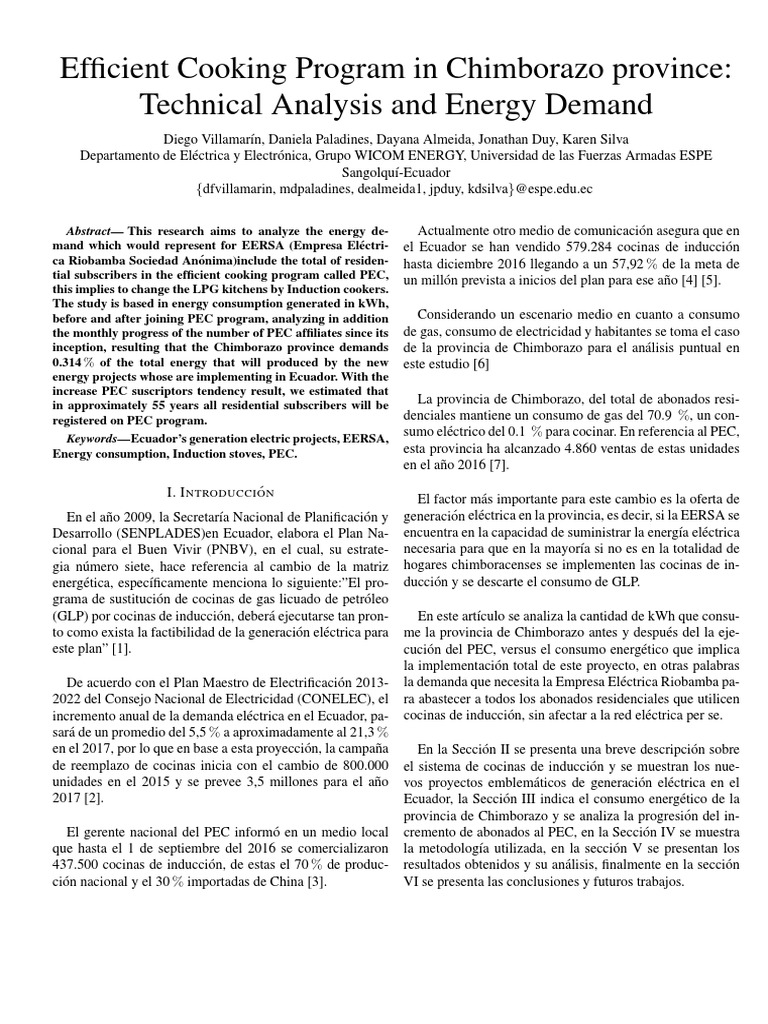 Efficient Cooking Program in Chimborazo Province Technical Analysis and ...