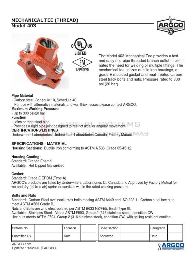 Argco Fig 403 - Mec Tee | PDF | Pipe (Fluid Conveyance) | Screw