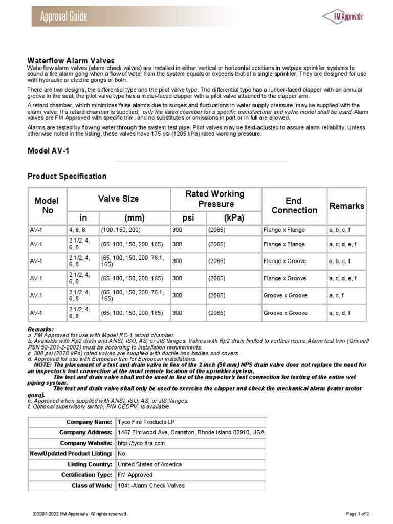 FM_TYCO_Model AV1_Valvula de Alarma de Flujo PDF