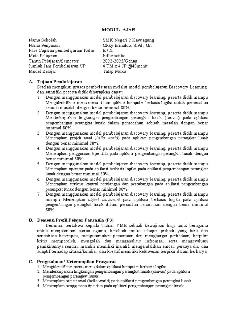 Modul Ajar Informatika SMK 2022-2023 | PDF