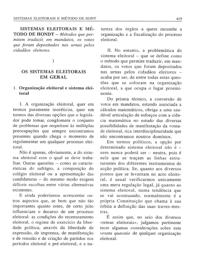 Sistemas eleitorais e m todo de hondt j b gouveia 12 pdf