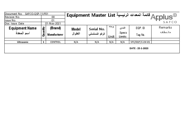 List Laboratory Equipment PDF