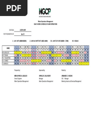 MOMD Luzon Work Schedule April 2023