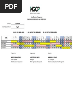 MOMD Luzon Work Schedule Aug 2023
