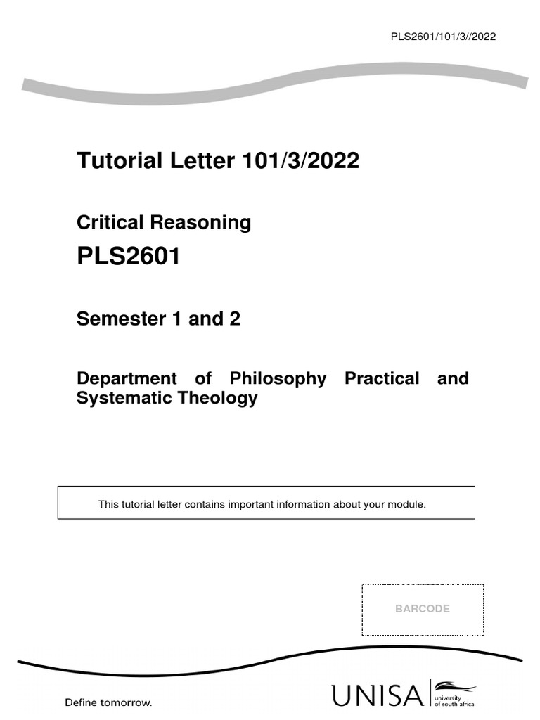 Tutorial letter 101 3 2022 critical reasoning pdf argument