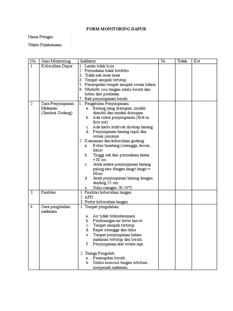 Form Monitoring Dapur | PDF