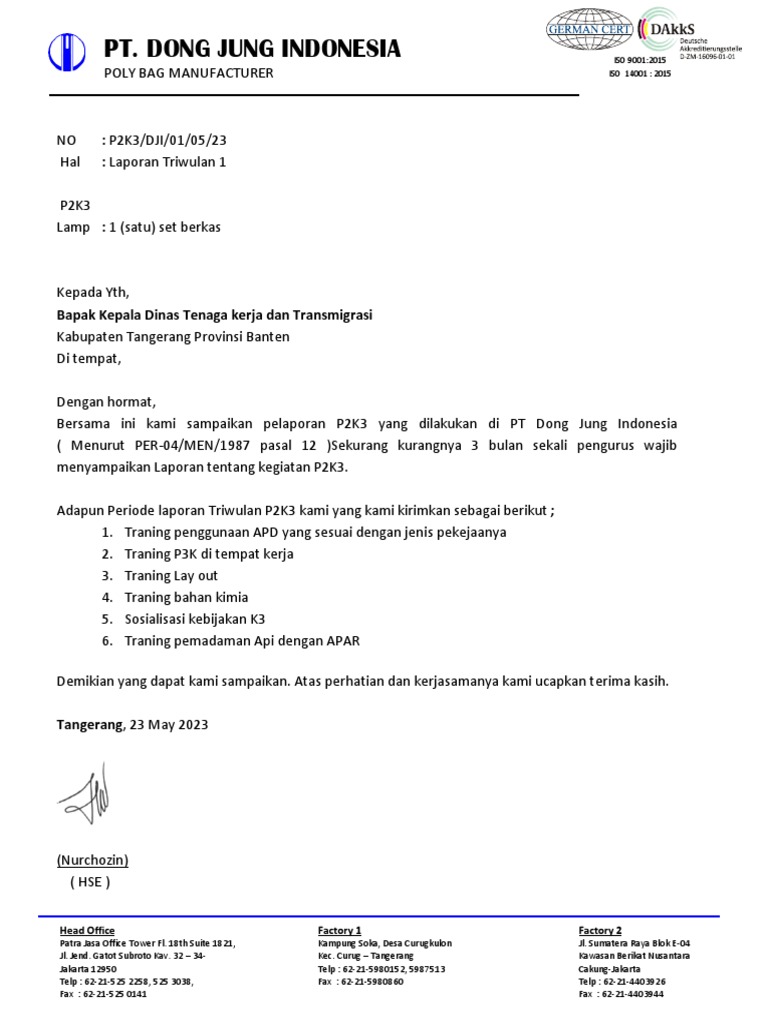 Laporan 02 P2K3 2023,. | PDF