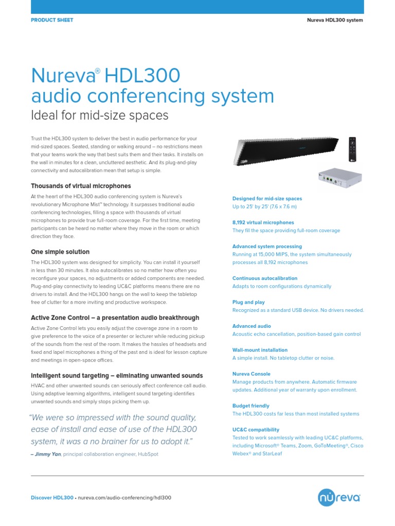 Nureva hdl300 Audio Conferencing System Product Sheet PDF