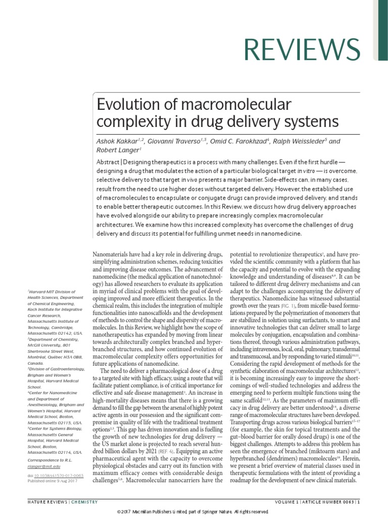 Advancements in Macromolecular Drug Delivery | PDF | Liposome | Chemistry