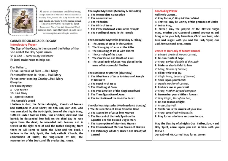CARMELITE ROSARY - Prayer Guide | PDF | Mary, Mother Of Jesus | Rosary