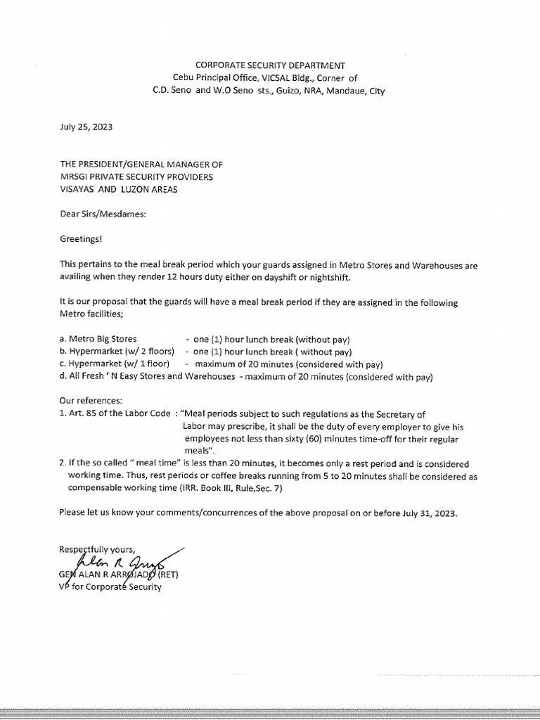 Proposal for meal period pdf