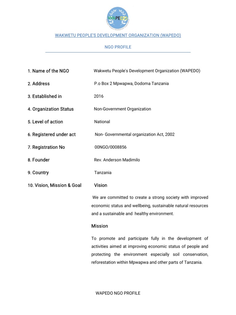 WAPEDO NGO Overview and Mission | PDF