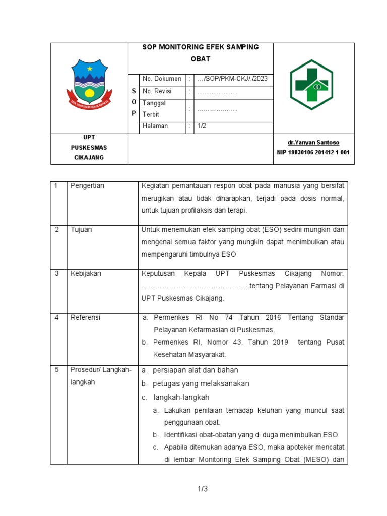 Sop monitoring efek samping obat pdf