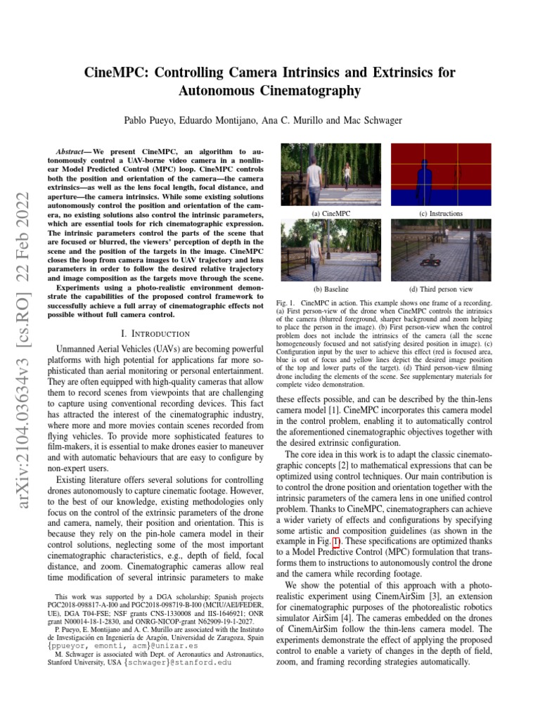 Cinempc Controlling Camera Intrinsics and Extrinsics For Autonomous
