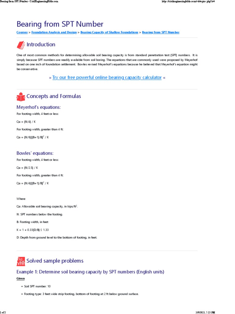 Bearing Capacity From Spt Number Pdf