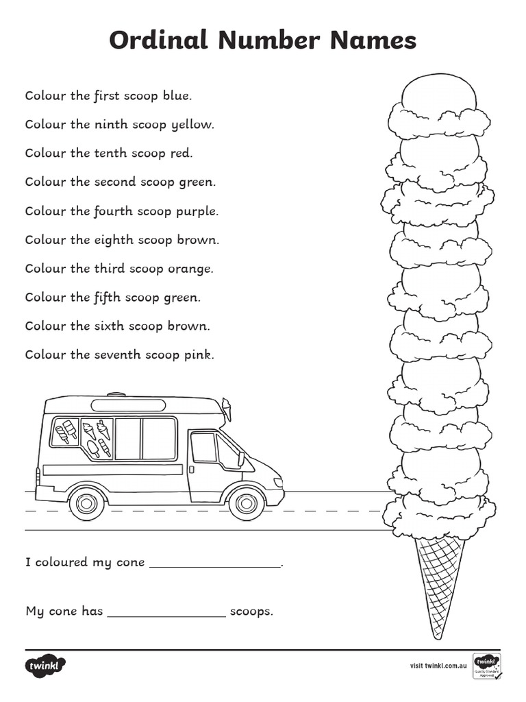 Ice Cream Ordinal Numbers Coloring | PDF