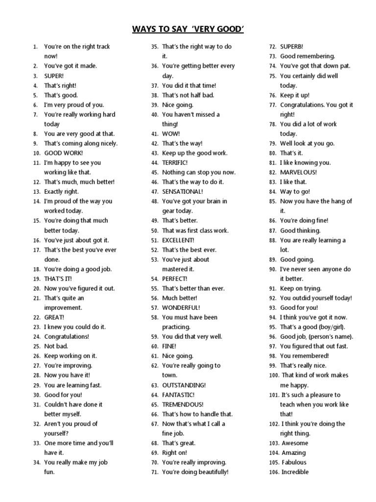 Ways To Say Very Good | PDF