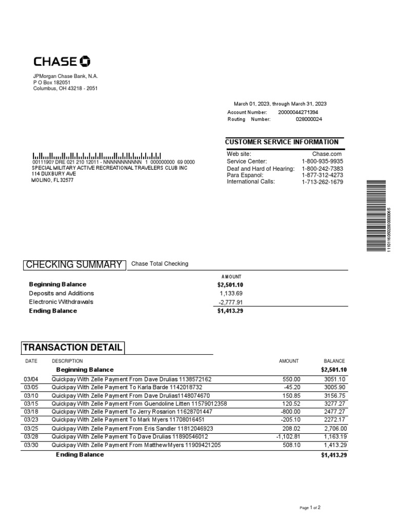 Chase Total Checking Statement Summary | PDF