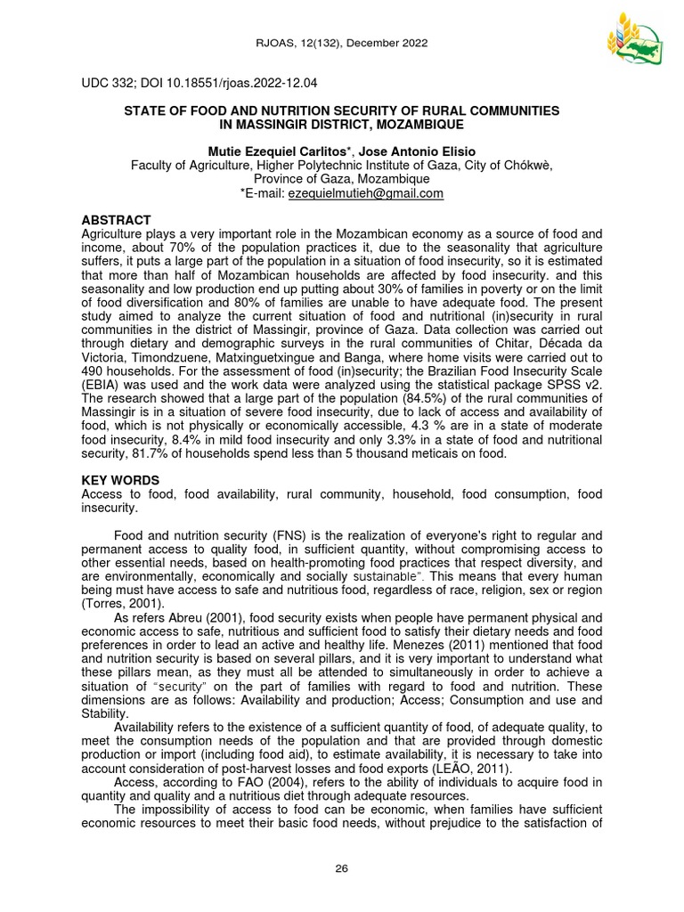 State of Food and Nutrition Security of Rural Communities | PDF | Food ...