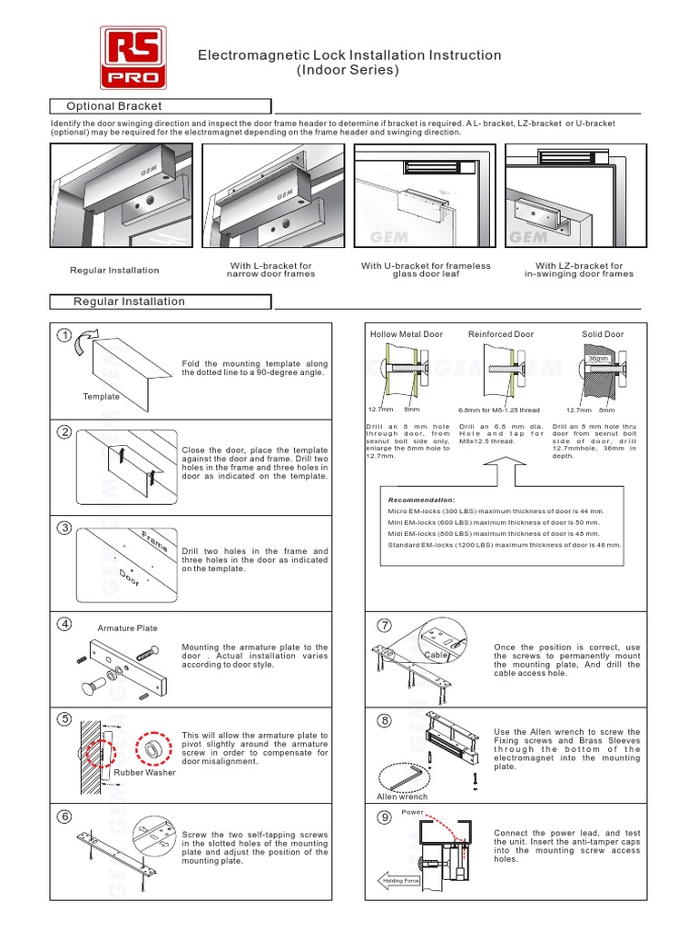 Electromagnetic Lock Installation Guide | PDF | Switch | Relay