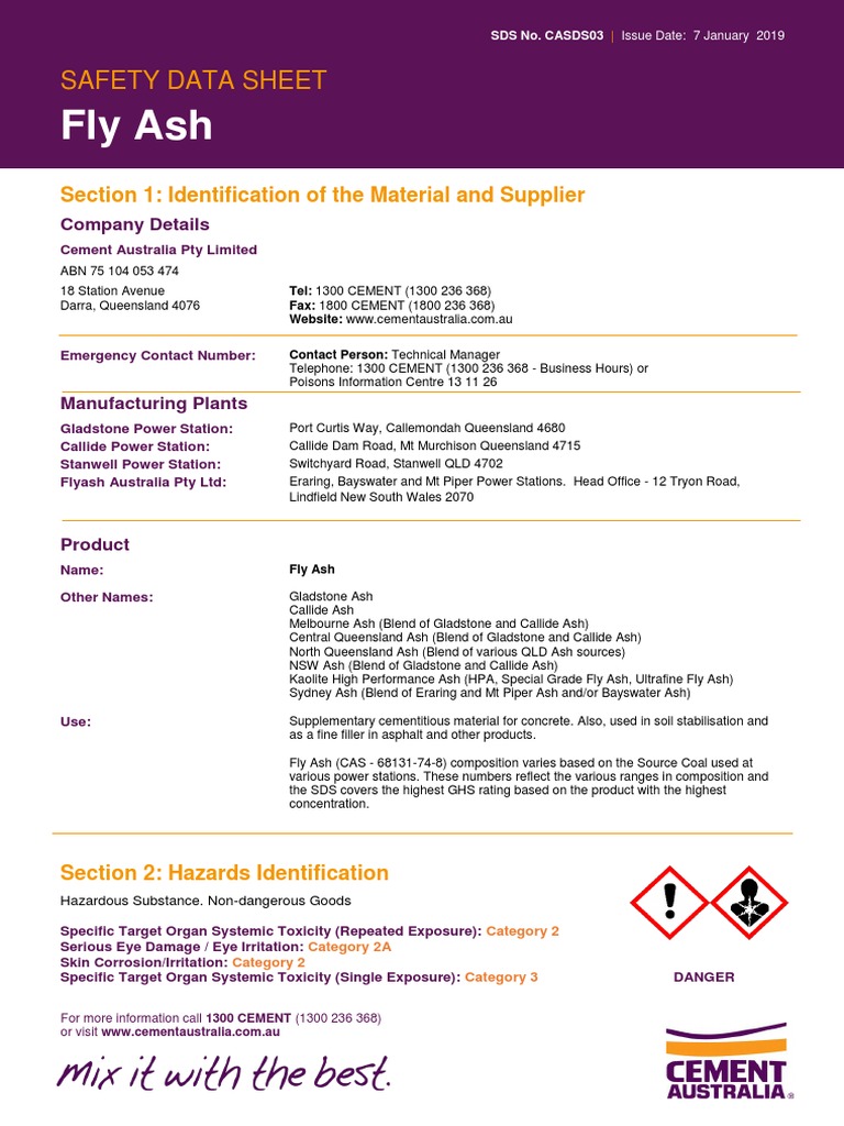 Fly Ash Safety Data Sheet | PDF | Silicon Dioxide | Safety