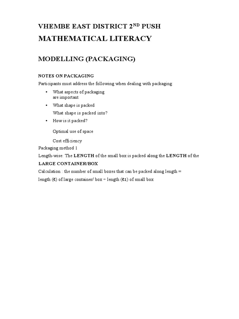 Grade 12 Packaging Mathematical Literacy | PDF