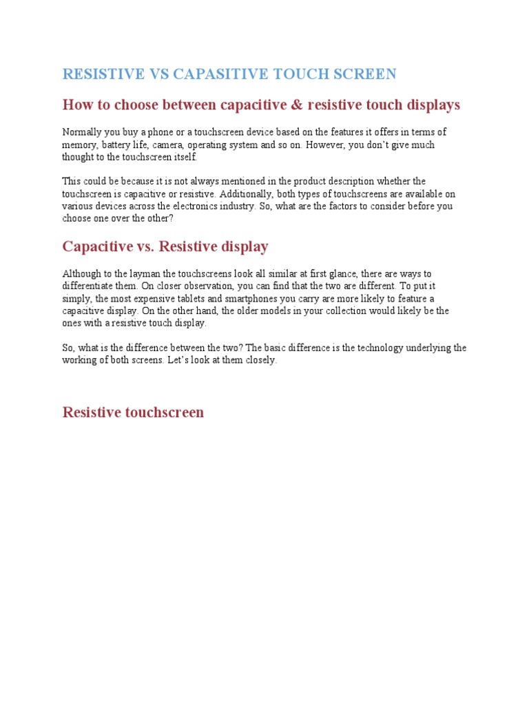 RESISTIVE VS CAPASITIVE TOUCH SCREEN PDF