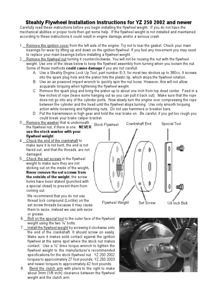 YZ 2500210 Flywheel Weight Installation Instructions PDF Screw