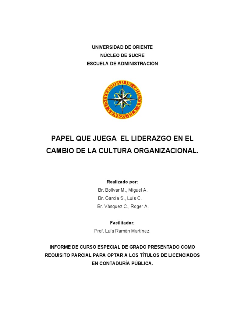Liderazgo y Cambio Cultural Organizacional | PDF | Liderazgo | Cultura ...