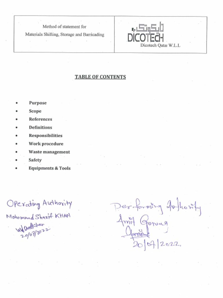 Method Statement for Materials Handling | PDF | Home & Garden ...