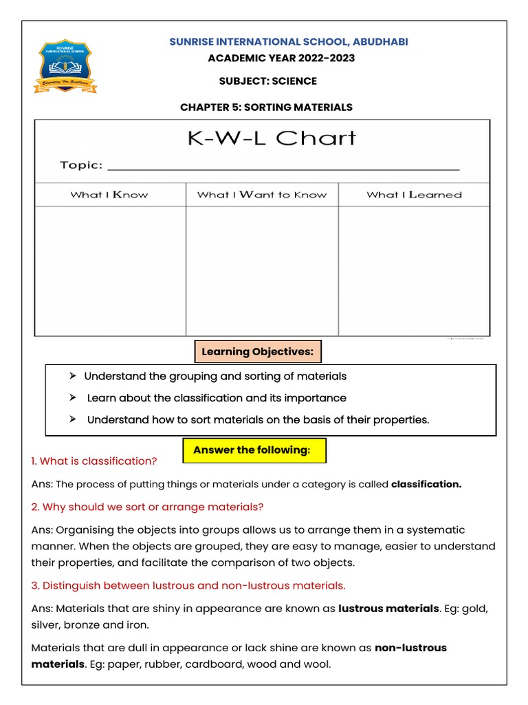 Science Sorting for Students | PDF