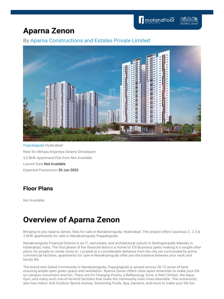 Aparna Zenon Aparna Constructions and Estates Private Limited PDF