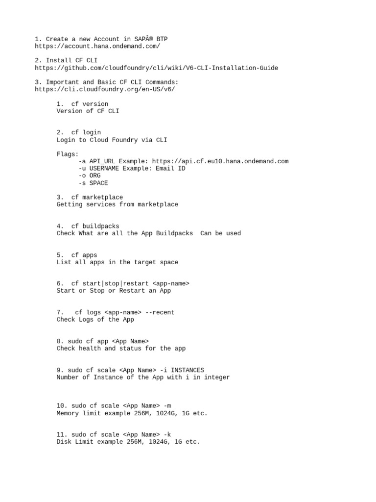 CF CLI Steps, Links, and Commands | PDF