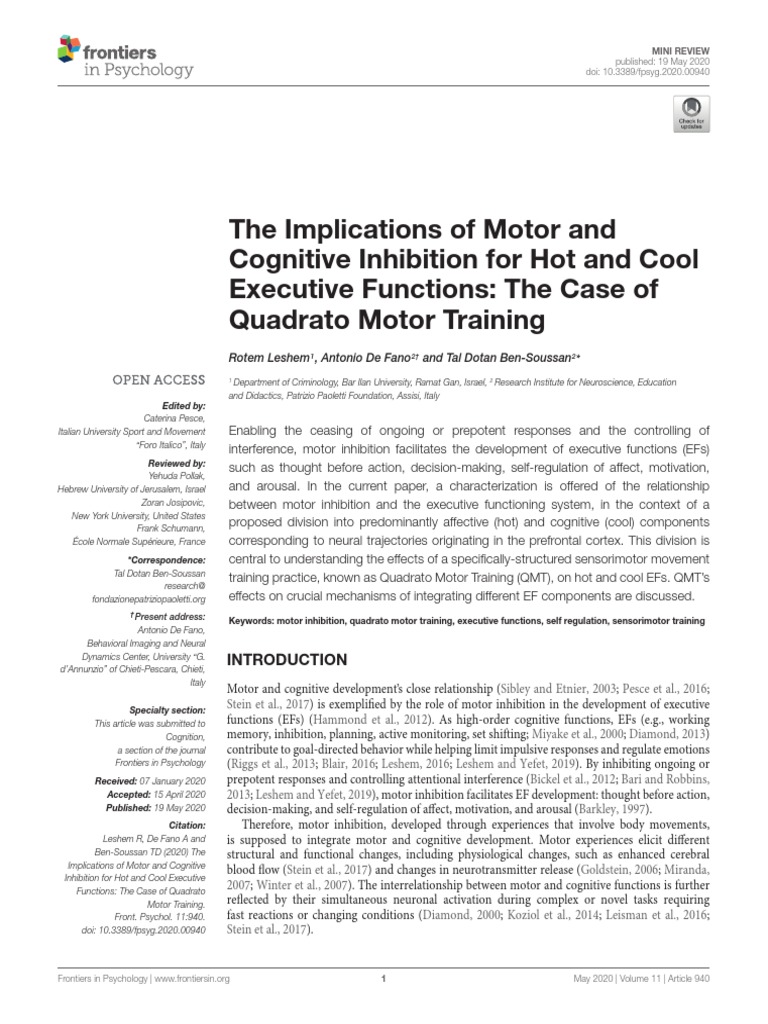 Motor Inhibition and Executive Functions | PDF | Executive Functions ...
